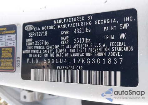 2019 Kia Optima Ex from USA, damaged, VIN 5XXGU4L12KG301837